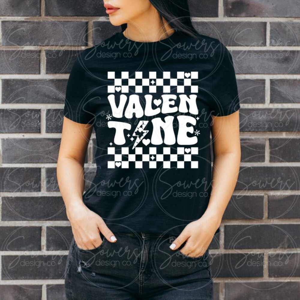 Valentine Graphic Tee | Retro Checkered Heart Lightning Bolt Shirt